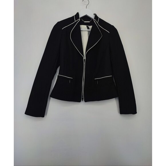 WHBM Women's Full Zip Black Blocked Contrast Career Suit Jacket Size 4 - Picture 1 of 13
